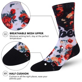 HUSO Fashion Colorful Print Hiking Cycling Crew Sports Compression Quick Wicking St Patricks Day Socks for Women Men 4 Pairs (Floral, Watermelon, Argyle, Blue, L/XL)