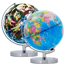 EXERZ 23 cm illuminate globe metal base - Italian Map - student globe with wire-free LED lighting, political map (time of day), constellation stars (night)