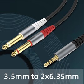 1/8 to 1/4 Stereo Cable, 3.5mm to 6.35mm Y-Splitter - 1.5m/4.9ft for Laptop, Home Stereo, Amplifier