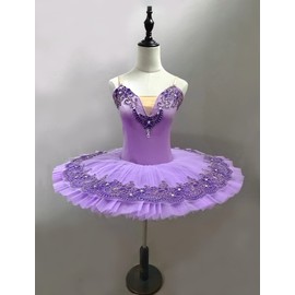 MTPLOP Professional Swan Lake Dance Costumes Womens Ballet Skirt Girls Pancake Tutu Dress Purple XX-Large