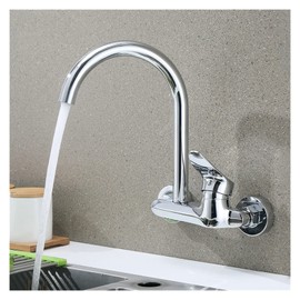 CUZRSIEYI Wall Mounted Single Handle Kitchen Faucet Double Hole Sink Basin Faucet 360 Degree Rotating hot and Cold Water Mixer Faucet(A)