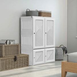 Portable Foldable White Wardrobe with 3 Compartments & Hanging Rod Magnet Doors Clothes Storage Organizercolor: White Color