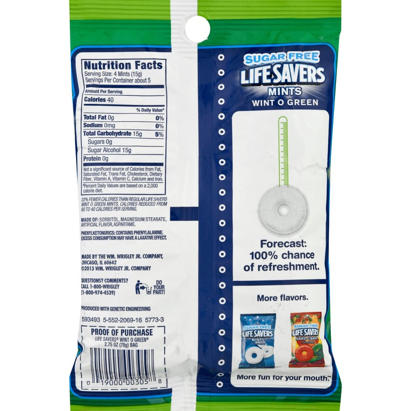LifeSavers Wint-O-Green Hard Candy, No Sugar (Pack of 2)