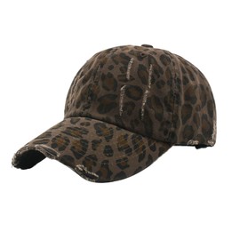 Leopard Print Baseball Cap for Women Vintage Washed Distressed Adjustable Trucker Hat Mommy Outdoors Visor Sun Hats Dark Brown