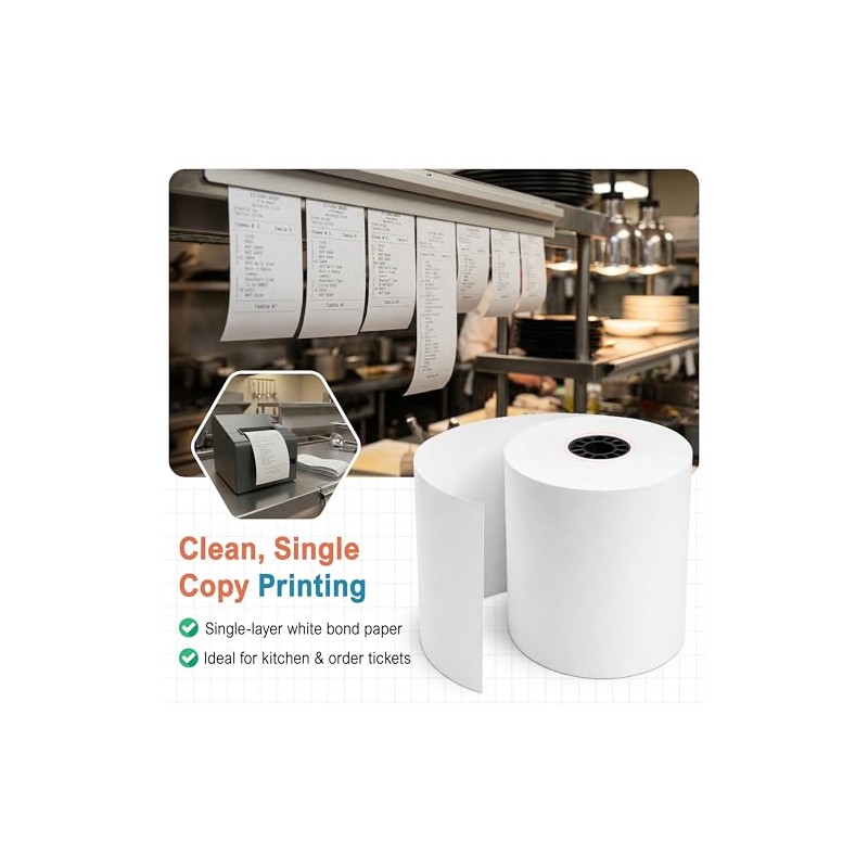 Single Ply White Bond Paper for Dot Matrix Kitchen Printer