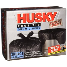 Husky HKK55030B True Tie 55-Gallon Drum Liners, 30-Count