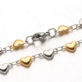 LZD Stainless Steel Heart Bracelet Lobster Gold Silver 8" 9x4x2mm Z183