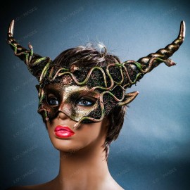 ILOVEMASKS Devil Woodland Golden Forest Medusa Snake Long Horns Fairy Women Party Eye Mask
