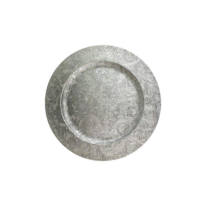 6 Embossed Decorative Silver Round Floral Charger Plates Christmas Xmas
