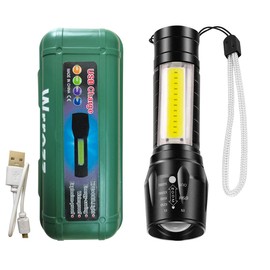 Wrrozz Led Flashlight Rechargeable USB Mini Torch Light, Ultra Brightest Small Flash Light Handheld Pocket Compact Portable Tiny Lamp with Side Lantern, High Powered Tactical Travel Flashlights 1 Pack