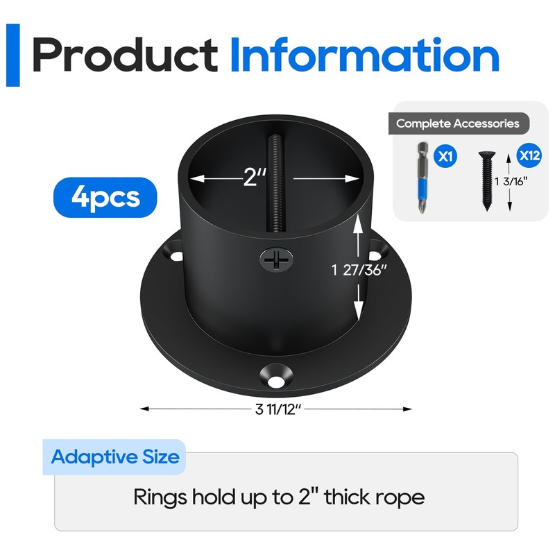 4 Packs 2inch Black Rope End Snap with Cross Screw