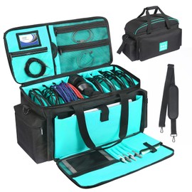 DJ Gig Bag, Large DJ Cable File Bag DJ Gear Storage Organizer with Detachable Padded Bottom and Dividers,Travel Gig Bag for Cords Sound Equipment DJ Gear Musician Accessories (Blue)
