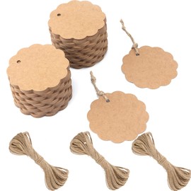 G2PLUS 300 g/m² Round Kraft Paper Tags - Pack of 200 Labels - 6 cm Gift Tags Tags with String for Gift Wrapping and Crafts (Brown)
