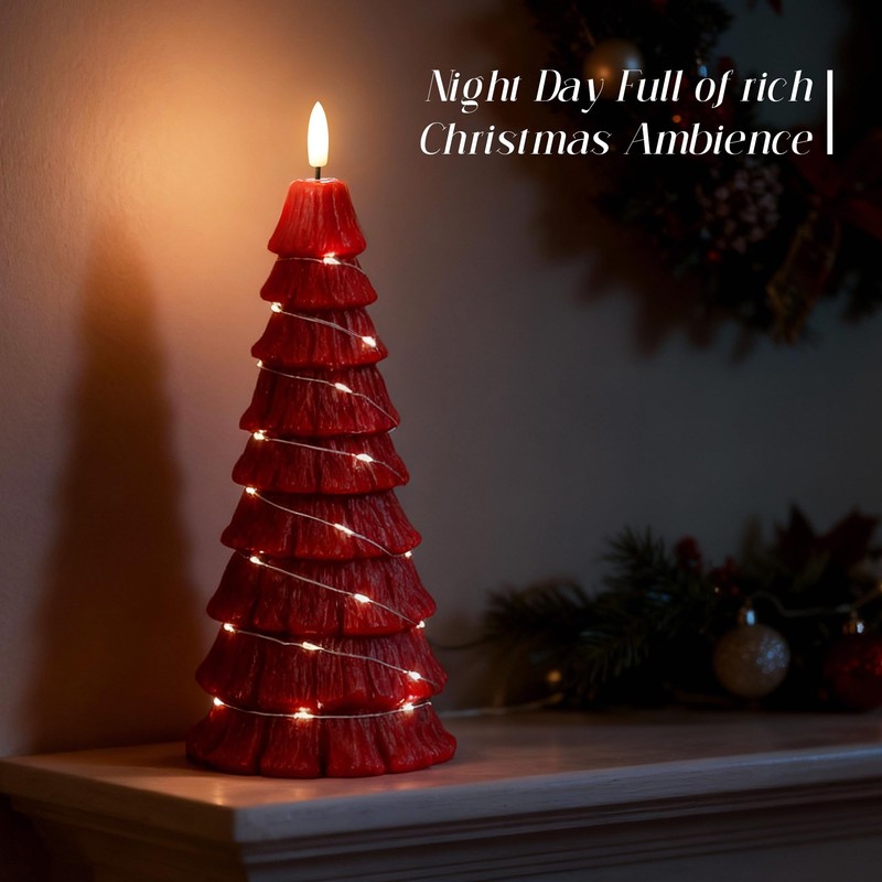 Christmas Tree Candles with Remote, Red Christmas Flameless Candles with