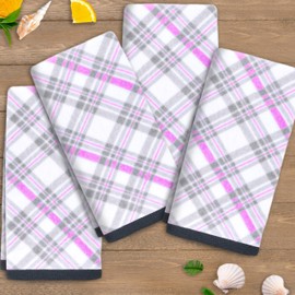 VOOVA & MOVAS - Juego de 4 toallas de mano rosadas, 15 x 25 pulgadas, 100% algodón, suaves, absorbentes, 400 g/m², toallas esponjosas, a cuadros para ducha, uso de huéspedes | Spa, estampado a cuadros