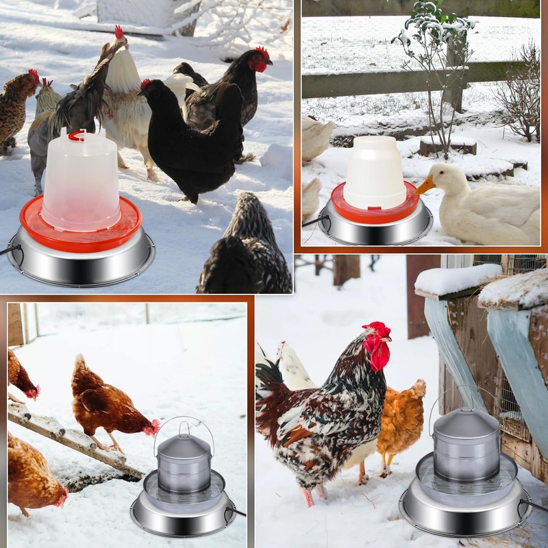 12 Inch Chicken Water Heater Base, 5 Gallons Poultry Drinker