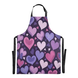 Burbuja Purple Heart Kitchen Apron for Women Men Chef with 2 Pockets, Adjustable Bib Apron Water & Oil Resistant for Cooking, Machine Washable