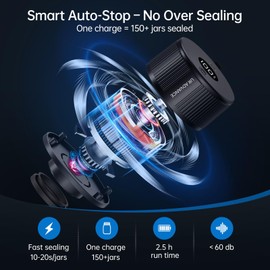 UR ADVANCE Electric Mason Jar Sealer – Auto-Stop When Sealed, 10-20 Second Sealing, 150+ Jars per Charge，3-in-1 Vacuum Sealer Kit for Mason Jars, Bags, Containers，Gifts for Mom, Fitness Lover - Black