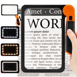 Large Magnifying Glass with Light, Full Page Magnifier 48LED Cold & Warm Light with 3 Modes, Folding Handheld Illuminated Lighted Magnifier for Seniors Low Vision Reading Inspection (Orange)