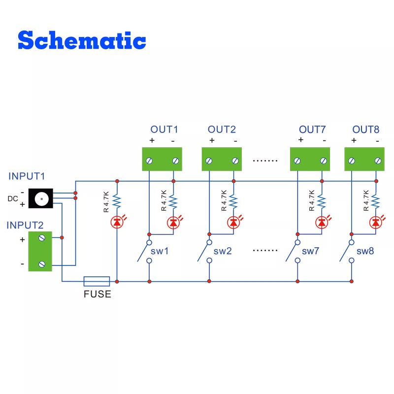 Evemodel 3V-24V DC Individual Toggle Switch Power Distribution Module 8