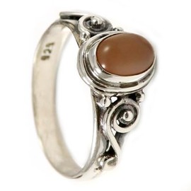 JEWELSTREZORO Pfirsichmondstein Edelstein Bandring 925 Sterling Silber Ring Herren & Damen Bandring Geschenkartikel Handgefertigter Schmuck TSR192M_69 (22.0)