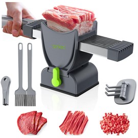 Fresh Meat Slicer, Thickness Adjustable Stainless Steel Kitchen Cleaver Knife Set With Block, Manual Fresh Meat Cutter Jerky Slicer For Beef Pork, Cooking BBQ Hot Pot (Gray) (Gray)