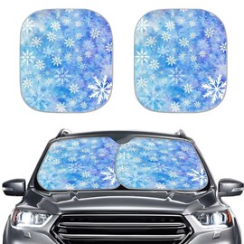 TSVAGA Blue Snow Car Windshield Sun Shade for Most Cars SUVs, 2 Packs Folding Auto Windshield Protector Sun Visor, Car Interior Decor Accessories for Sun Protection