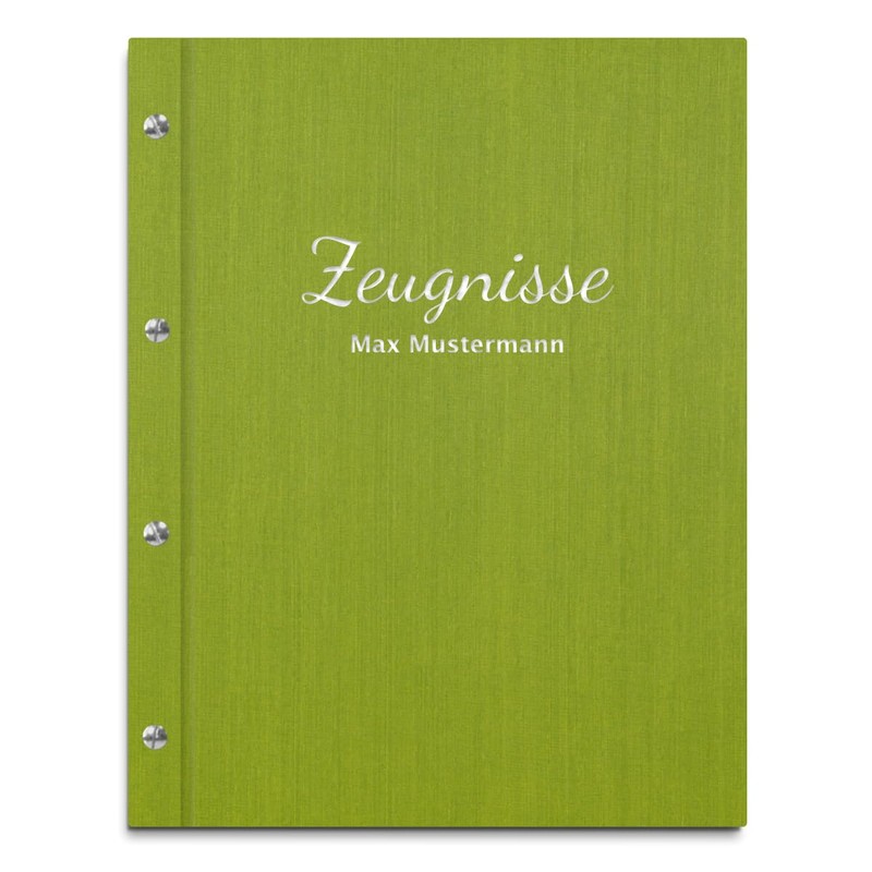 Handmade Certificate Folder with Your Own Name in Green Linen