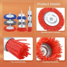 Hopbucan Filament Abrasive Wire Brush Wheels Replacement Spare Parts Accessories 3Sizes Nylon Set with 1/4In Drill for Removal of Rust Paint