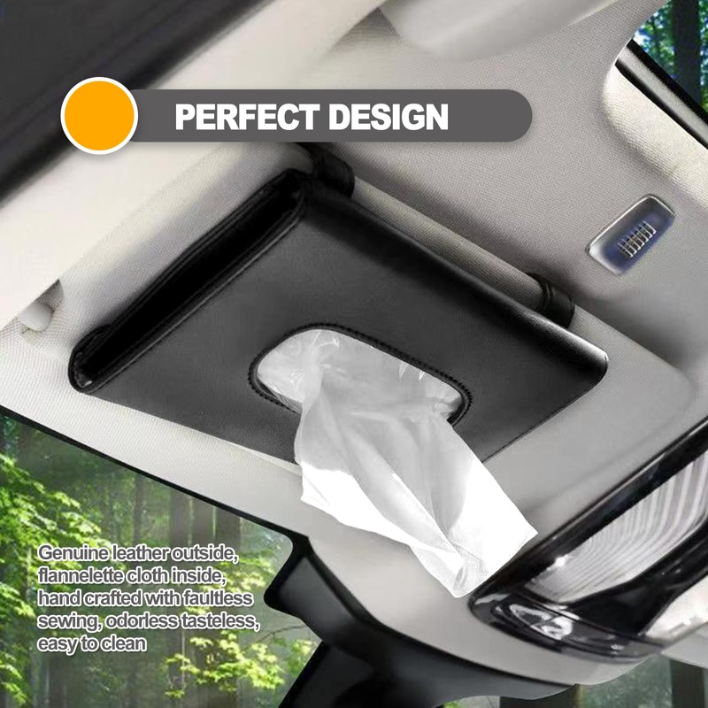 Premium PU Leather Car Tissue Holder Visor for Universal Auto,