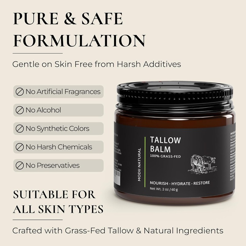 MODII NATURAL Beef Tallow Balm For Skin - Grass-Fed Tallow