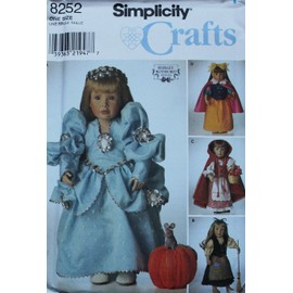 Simplicity Sewing Pattern 8252 Fairy Tale 18 Inch Doll Costumes Snow White Red Riding Hood Cinderella Uncut