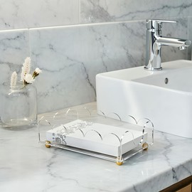 Acrylic Napkin Holder for Bathroom 9"x5" Guest Towel Holder for Bathroom Clear Bathroom Disposable Hand Towel Holder with Gold Feet- Rectangular