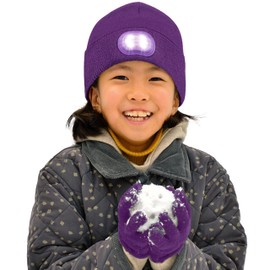 HEAD LIGHTZ Headlightz by Roq Innovation - Kids Beanie with Light and Glove Set - Unisex LED Beanie Hat with Light Built in, Rechargeable, Purple