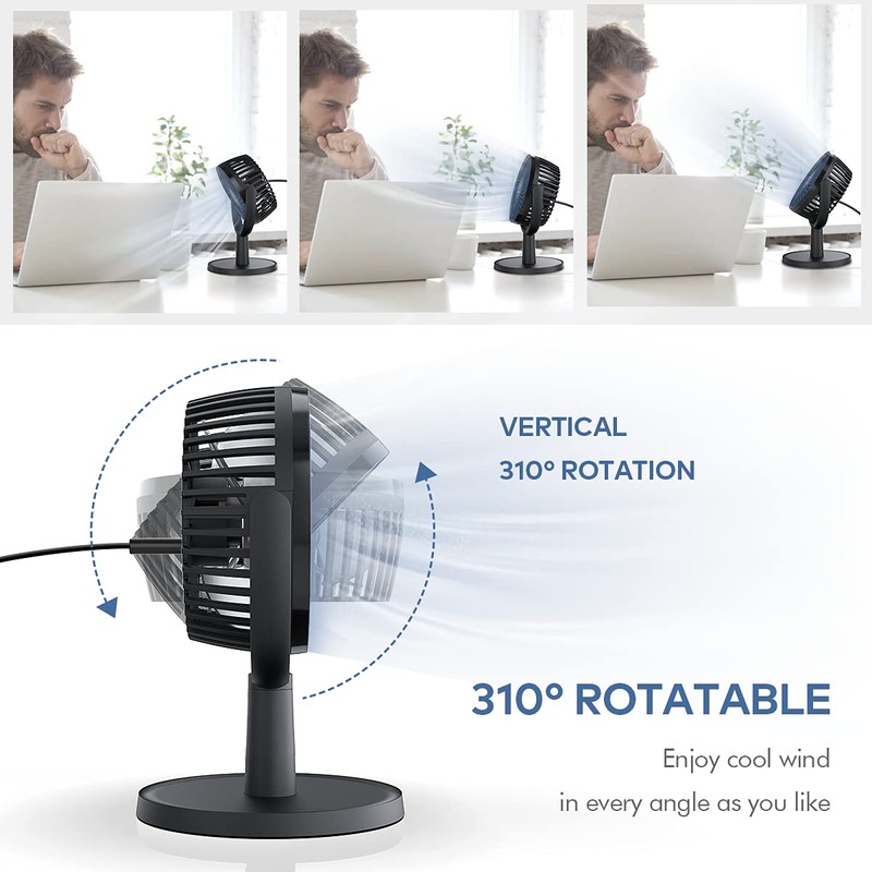 Mini Desk Fan, USB Powered Desktop Fan with 4 Speeds,