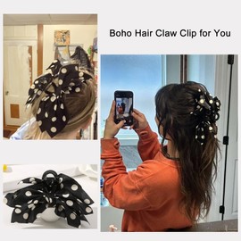 Boho Bandana Hair Claw Clips for Women, 2 Pcs Extra Large Claw Clips for Thick Hair Paisley Hair Clip Bow Knot Adorable Hair Claws Non-slip Fashion Hair Accessories Gift for Women Teen Girls