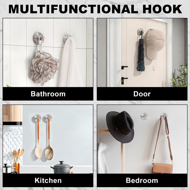 Dntorx Suction Cup Hooks, Silver Stainless Steel Suction Hook for