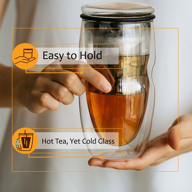 BTAT- Double Wall Glass Tea Cup With Stainless Steel Infuser,
