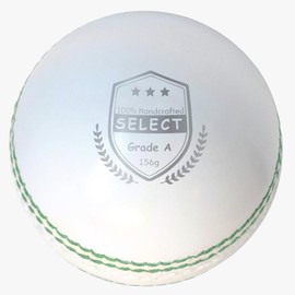 ONEGlobal Select Leather Cricket Ball | 100% Handcrafted, 156g - 5.5oz, 4-Piece Construction | Ideal for T20, Net Practice, Training etc. (Select, 3-White)