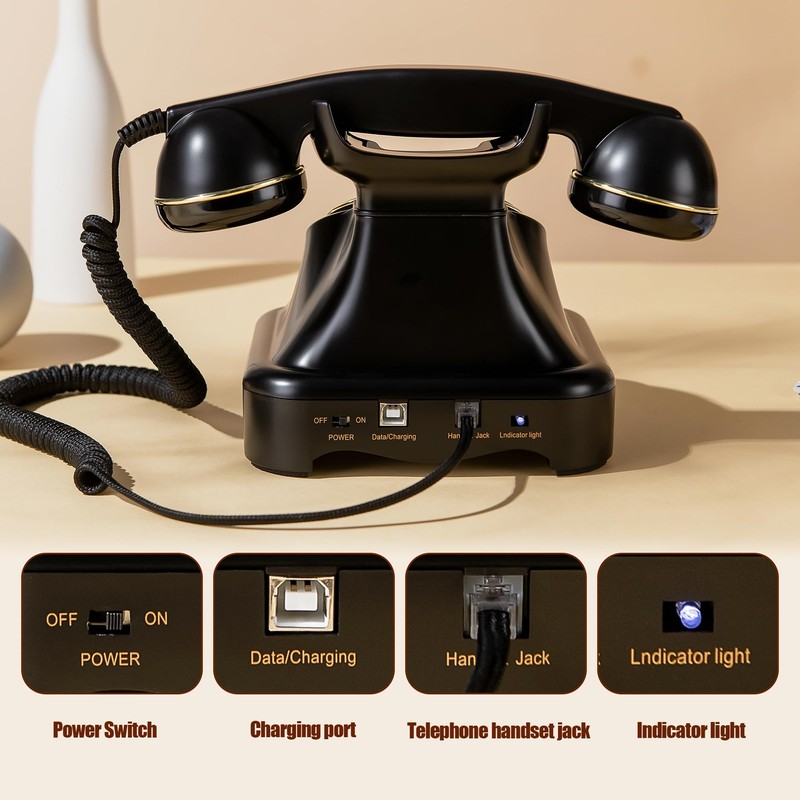 FiayaCom Bluetooth Landline Phone, Retro Rotary Phone with Speakerphone, Music
