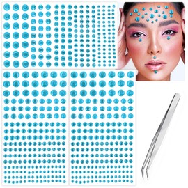 Rhinestone Stickers, Self Adhesive Light Blue Face Gems Pearls Stickers 3/4/5/6/8mm Hair Gems Stick on Bling Face Jewels Stickers for Makeup Face Eye Hair Nails Body Craft DIY Home Decor, 5 Sizes