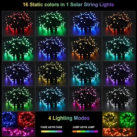 XEWEA Solar String Lights Outdoor, 40Ft 16 Colors 100 LED String Lights with 20 Modes Remote, Waterproof Solar Powered Lights for Garden Fence Paito Home Christmas Decorations
