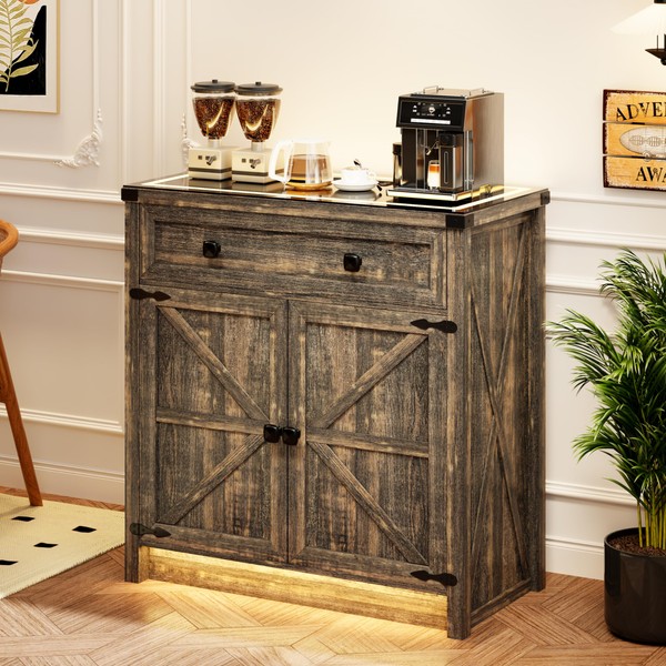 FREDEES Buffet Sideboard with Storage,Farmhouse Coffee Bar Cabinet with Drawers