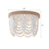 AMZASA White Boho Wood Beaded with Hemp Rope Flush Mount