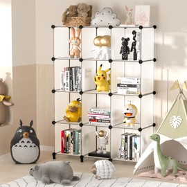 Cube Shelves, 12 Cubby Storage Organizer,DIY Closet Organizers and Storage Shelves for Bedroom,Stackable Closet Shelves for Clothing Storage,Book Shelf, Toy Organizers and Storage, Transparent White