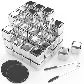 36Pcs Stainless Steel Metal Ice Cubes Reusable - Metal Stones Ice Cube for Drinks, High Cooling Technology, for Beverage, Fathers Day Dad Gifts for Men Husband (36Pcs)
