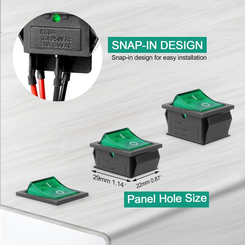 QTEATAK KCD4 2Pcs DC 12V-24V 30A DPST Pre-Wired 4-Pin 2