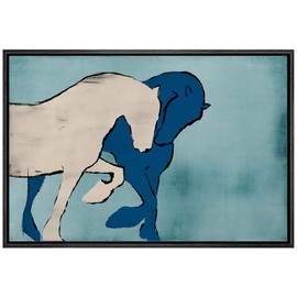 SIGNLEADER Framed Canvas Print Wall Art Pastel Watercolor White & Blue Horses Animals Nature Illustrations Modern Decorative Portrait Rustic Wildlife for Living Room, Bedroom, Office - 16"x24" Black