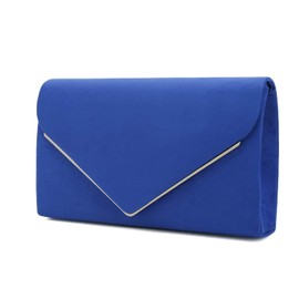 CHARMING TAILOR Faux Suede Clutch Bag Elegant Metal Binding Evening Purse for Wedding/Prom/Black-Tie Events, Royal Blue, Medium