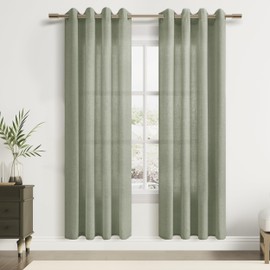 Jowels Sage Green Linen Curtains 72 Inch Length 2 Panels for Living Room Bedroom, Light Filtering Sheer Curtains 72 Inches, Elegant Modern Grommet Semi Sheer Soft Privacy Drapes